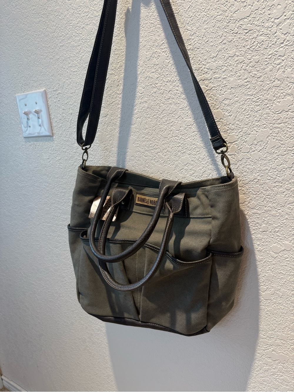Barnes & Noble NWT Olive Green Canvas Tote Bag with Dark Trim